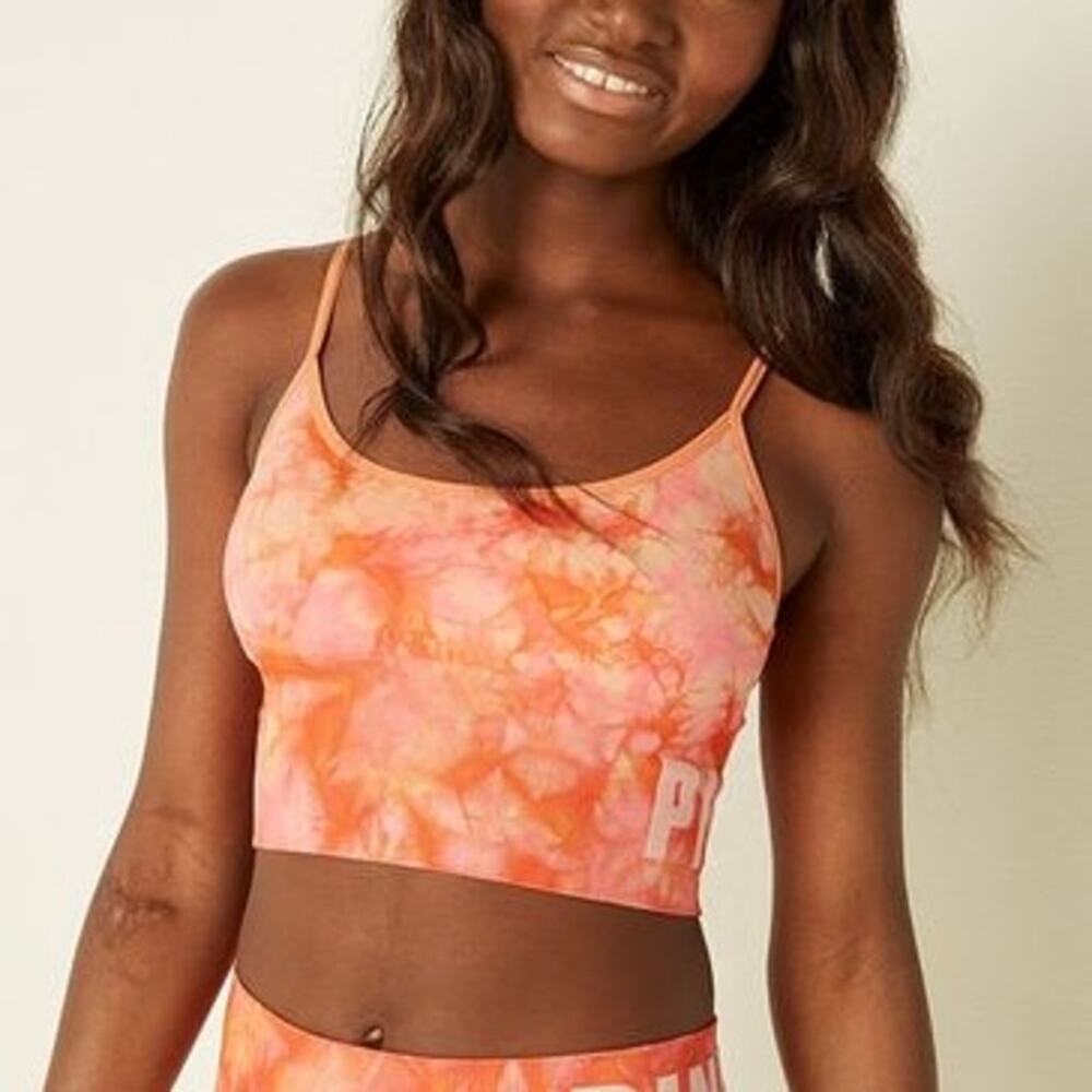 Victoria's Secret PINK Active Pink Orange Tie Dye Long Line Lounge Bra Size XXL